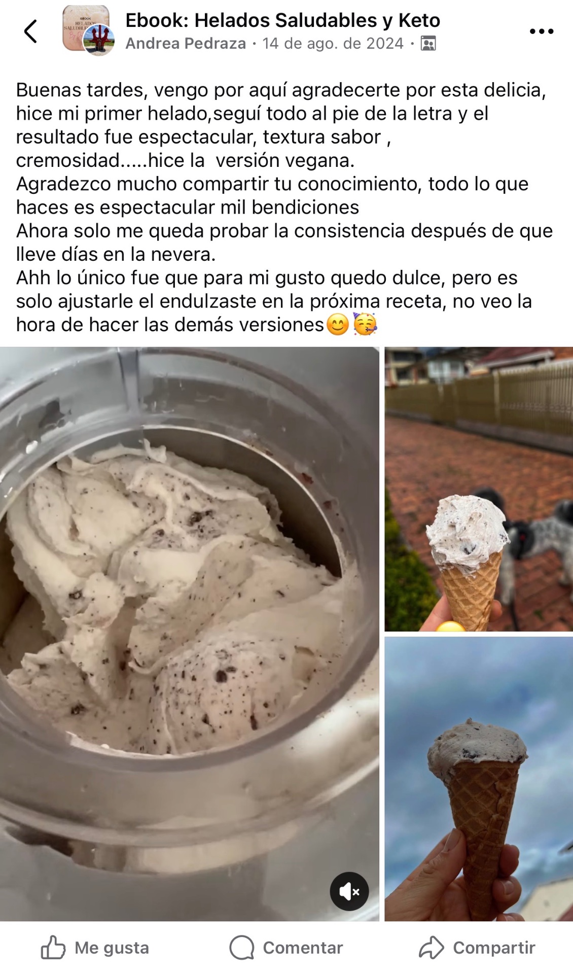 Testimonio de alumna con helado keto en versión vegana